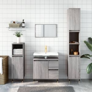 Set de muebles de baño 3 pzas madera contrachapada gris sonoma(sin lavabo)