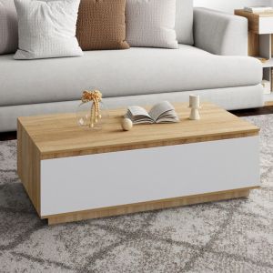Mesa baja moderna - acabado en haya y blanco - 110 cm