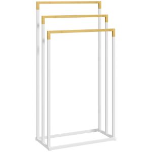 Toallero escalera 45x22.5x86 cm bambú, acero bicolor kleankin, hogar - baño