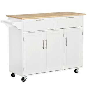 Isla de cocina 121x46x91 cm mdf, madera de caucho color blanco Homcom