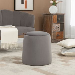 Puff redondo multifunción con almacenaje tapa reversible gris oscuro 44 cm