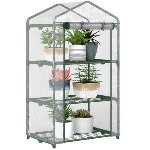 Invernadero de metal con recubrimiento de polvo verde, 69x49x125 cm
