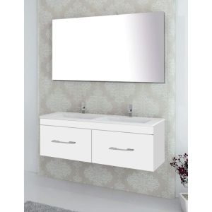 Mueble de Baño FLORENCIA  incluye lavabo dos senos y espejo 120x45Cm Blanco