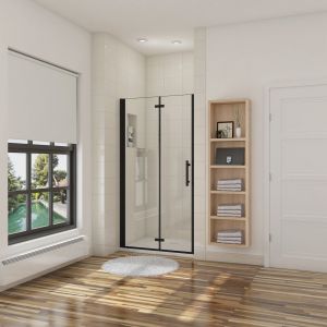Mampara de ducha plegable,cristal antical 5mm,negro mate,(696-726)x1900mm