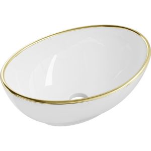 Lavabo cerámico sobre encimera, 40,5x33x14 cm, blanco/dorado