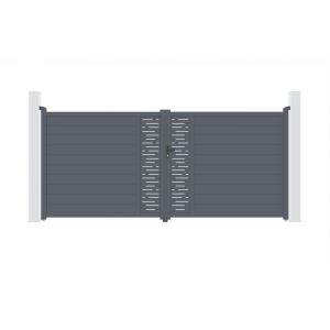 Puerta batiente arlberg 4m a.180cm + 2 postes de aluminio a.190cm gris