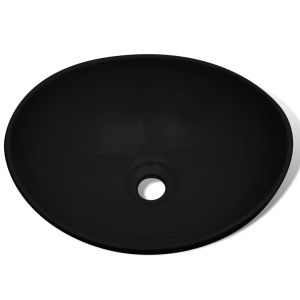 vidaXL lavabo de cerámica 40x33 cm ovalado negro