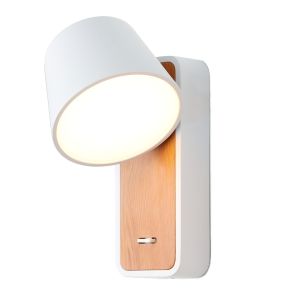 Aplique moderno aluminio blanco madera, foco lectura LED 6w