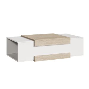 Mesa de centro eljak 110x57x31cm - blanco / travertino [en.casa]