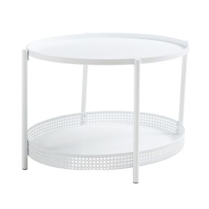 Mesa de centro jäller ovalada con estante metal 66x51x 44 cm blanco