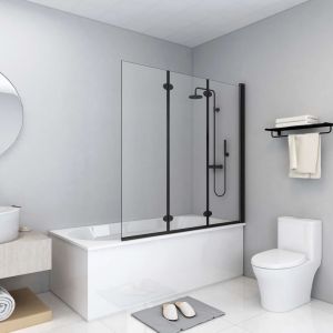 Mampara de ducha plegable 3 paneles esg 130x138 cm negro