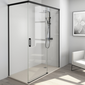 Mampara ducha rectangular frente 200 - lateral 100 cm | transparente negro