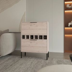 Mueble bar lyrata, en melamina con botellero para vinos y 4 estantes.