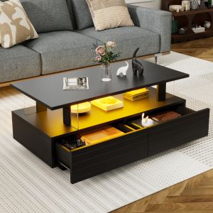 Mesa de centro con LED acrílico negro 42x100x50cm