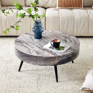 Mesa de centro redonda para salón mdf gris negro 35,5x70x70cm
