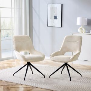Silla de comedor giratoria tela beige set de 2 con patas negras