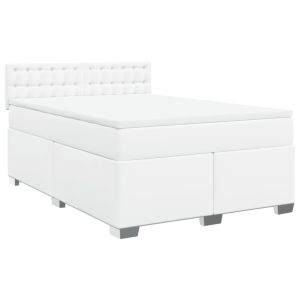 vidaXL cama box spring con colchón cuero sintético blanco 140x190 cm
