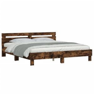 vidaXL estructura de cama cabecero y luces LED roble ahumado 180x200cm