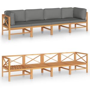vidaXL sofá de jardín 4 plazas con cojines gris madera maciza de teca