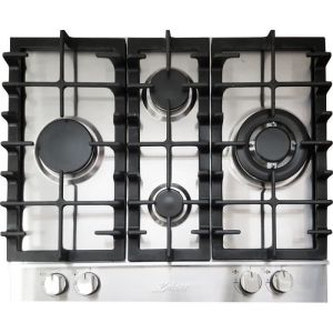 Placa de cocina a gas - inox - 60cm - 4 quemadores - quemador turbo 3,8kw -