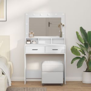 Mesa de tocador con luces LED, blanca, 79x41x135 cm oif581478