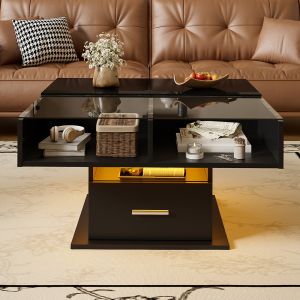 Mesa de centro brillante,LED+altura ajustable.
