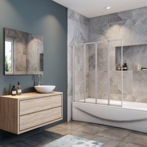 Aica mampara de bañera plegable,vidrio 4mm, gris mate,90x140cm