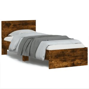 Cama cabecero luces LED roble ahumado 90x200 cm reg2397