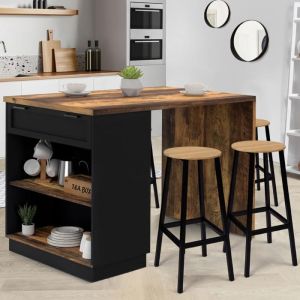 Isla central vintage negra de madera oscura - 130 cm