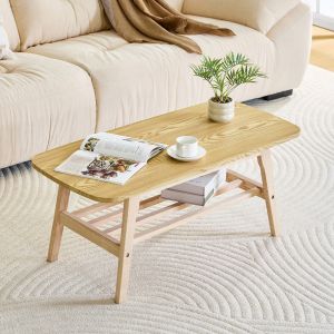 Mesa de centro madera natural de dos niveles 100x100x50cm