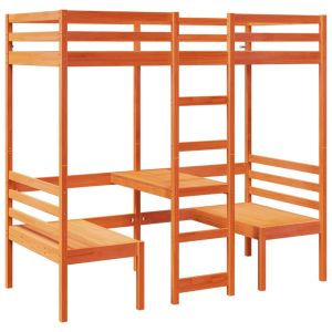 vidaXL cama alta escritorio y asientos madera maciza marrón 75x190 cm