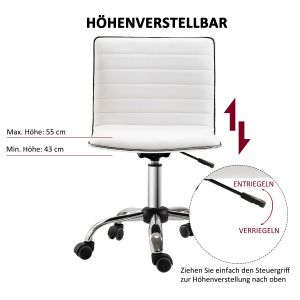 Silla de oficina sin reposabrazos pu blanca regulable ruedas respaldo