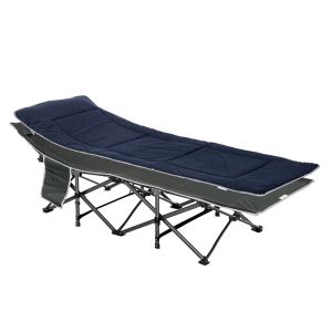 Cama de camping acero, tela oxford azul 188x64.5x53 cm