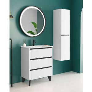Mueble de baño al suelo con lavabo fondo reducido| 70 cm - blanco negro