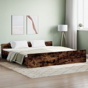 Cama con cabecero piecero roble ahumado 180x200cm