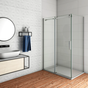 Mampara de ducha corredera frontal y panel lateral,cromado,1400x800x1950mm