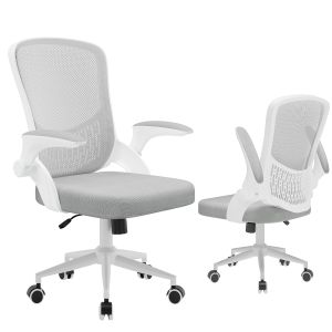 Silla de escritorio de oficina con reposabrazos abatibles, gris