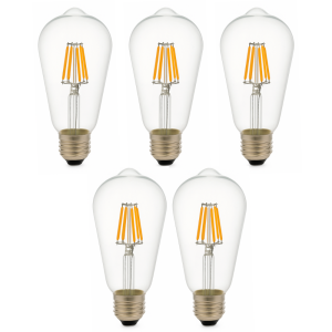 Pack x5 bombilla LED st64 E27 edison, filamento 8w 820lm. Luz cálida 2700k