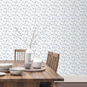 Papel pintado texturizado tnt delicado floral azul