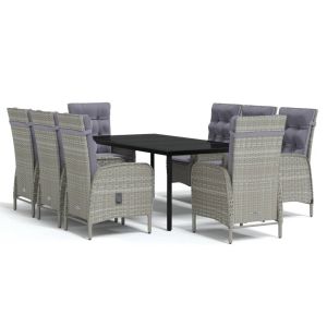vidaXL juego de comedor de jardín 9 piezas gris y negro