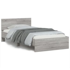 Cama cabecero luces LED gris sonoma 100x200 cm reg6371