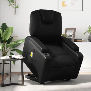 Sillón de masaje elevable eléctrico cuero sintético negro qweo7190