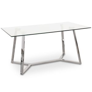 Mesa comedor cristal patas acero brillo