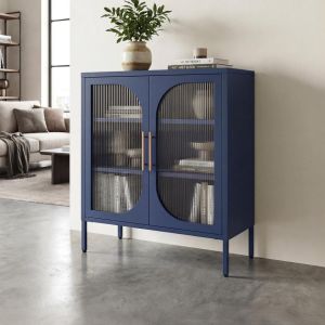 Aparador metal 2 puertas azul noche vidrio acanalado 80cm luka