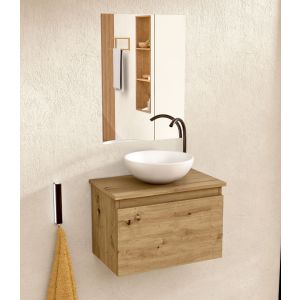 Mueble baño suspendido 49,5cm roble lavabo redondo espejo bellobath