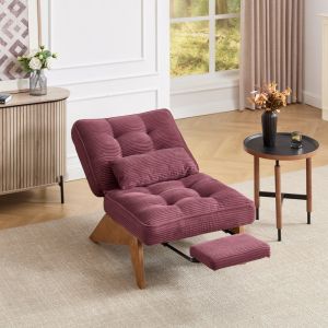 Sillón reclinable tela 127 cm con reposapiés rojo vino