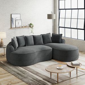 Sofá en l chenilla gris chaise longue asiento profundo cojines