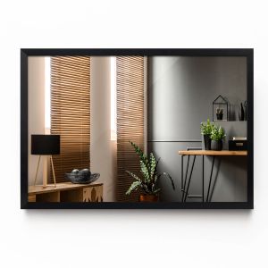 Espejo grande rectangular marco negro industrial pared 103x73 cm