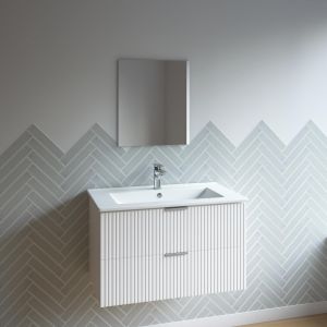 Mueble de baño con lavabo 60 cm blanco mdf ondulado