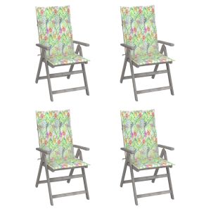 vidaXL sillas de jardín reclinables 4 uds madera maciza acacia cojines